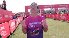 Source-feed image associated with Andy Burnham among Great North Run finishers