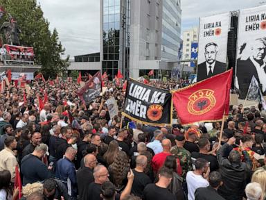 Source-feed image associated with Kosovo protesters rally in support of ex-president ahead of war crimes trial verdict