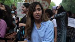 Image from linked report: Women protest in the streets of Delhi after string of sexual assaults