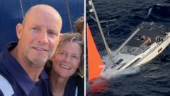 Image from linked report: Watch: Couple describe relief at rescue after whale destroys their yacht
