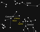 Source-feed image associated with Starwatch: Sliver of moon and bright Venus create delightful twilight conjunction