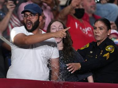 Image from linked report: Trump interrupted by protesters as he fights to rally Texas voters