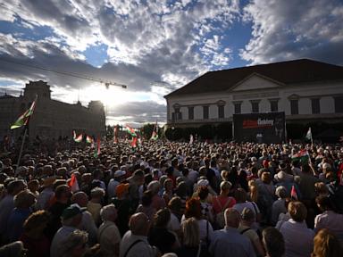 Source-feed image associated with Orbán allies protest in Hungary against plans to oust President Tamás Sulyok
