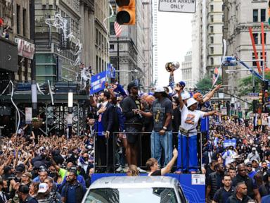 Source-feed image associated with New York City celebrates Knicks NBA Finals victory in ticker-tape parade