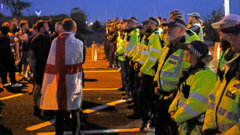 Image from linked report: Twelve arrests after protest over migrant boat arrival