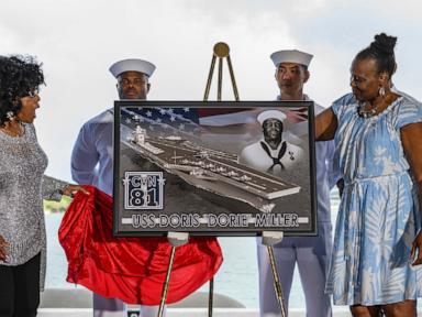 Source-feed image associated with Navy mulls stripping Black war hero’s name from aircraft carrier for Trump: Sources