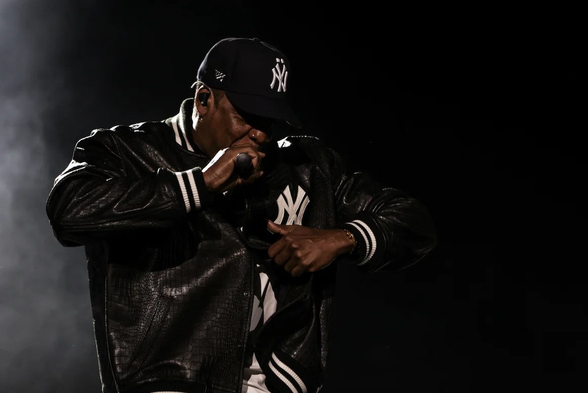 Source-feed image associated with Jay-Z Celebrates ‘The Blueprint’ 25th Anniversary With Eminem, Pharrell Williams and Slick Rick at Yankee Stadium