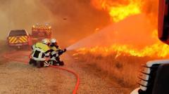 Source-feed image associated with Wildfires in south-west France flare up as region braces for new 40C heatwave