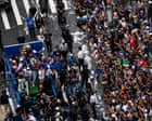Source-feed image associated with Thousands of Knicks fans celebrate big win with joyous New York parade: ‘We family now’