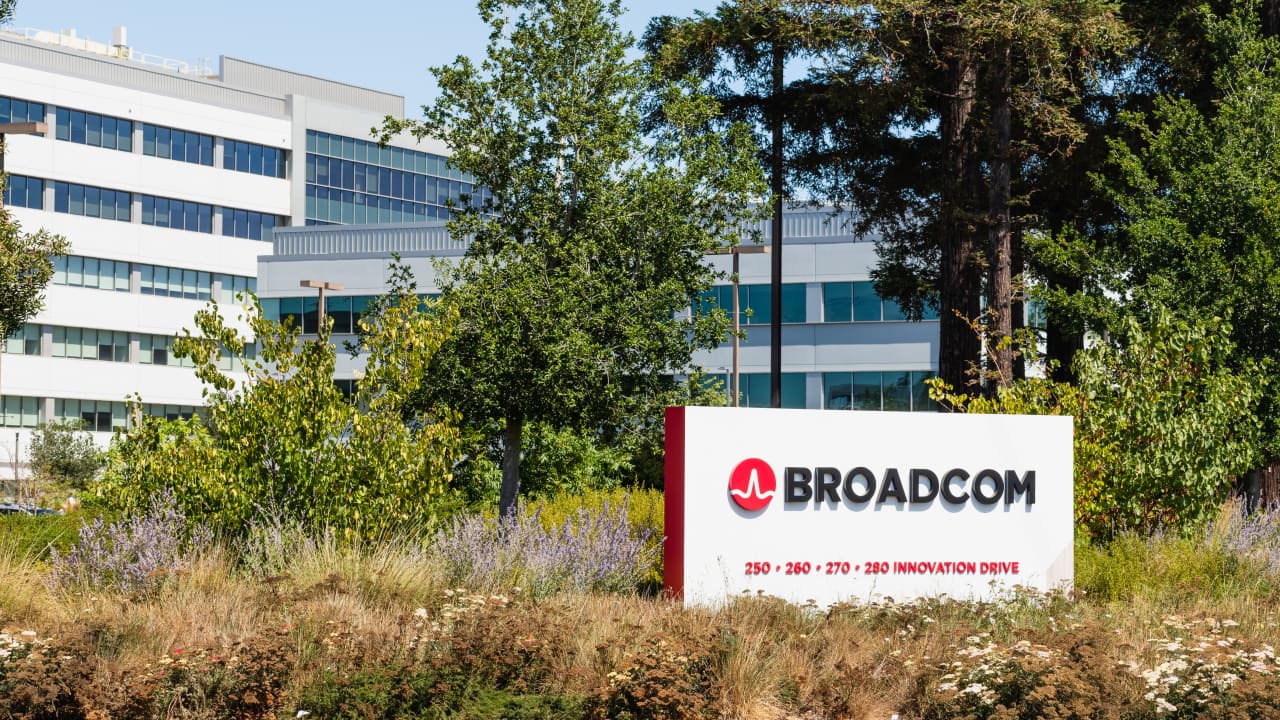 Source-feed image associated with Broadcom’s stock falls despite upbeat earnings, extending a frustrating stretch for investors
