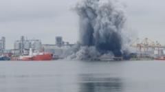 Source-feed image associated with Ukraine strikes cargo ships and admits Romania drone blast
