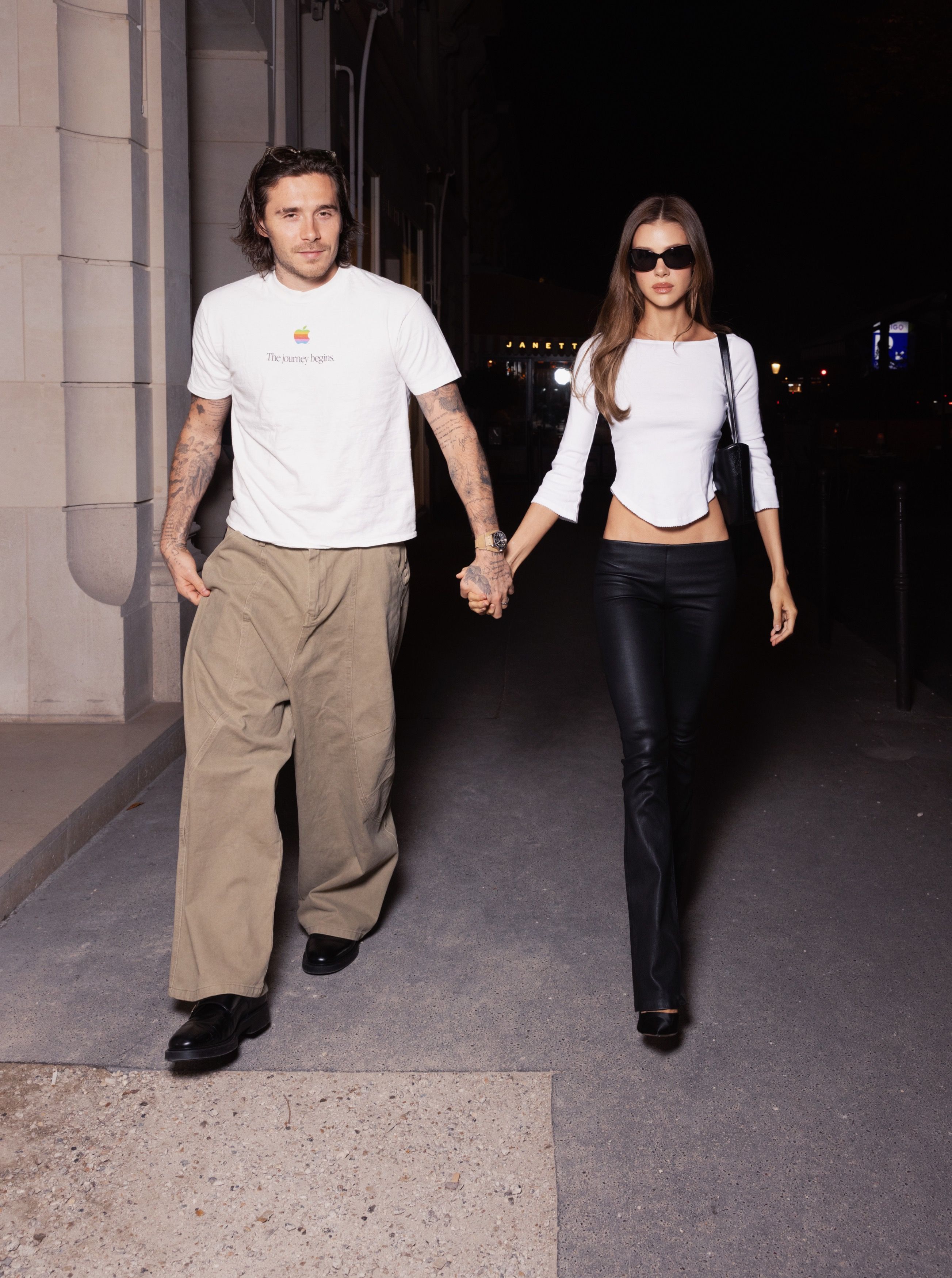 Image from linked report: Brooklyn and Nicola Peltz Beckham Bring Their Best Basics to Paris Fashion Week