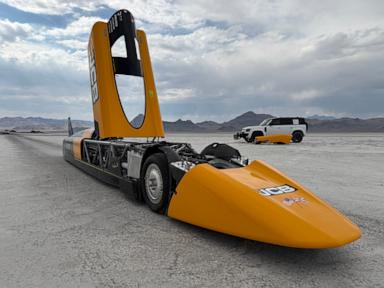 Source-feed image associated with Britain's Andy Green sets another speed record, this time in a hydrogen-powered car