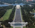 Source-feed image associated with Drained reflecting pool reveals Trump’s ‘American flag blue’ liner is now closer to gray