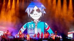 Source-feed image associated with Backstage at Gorillaz' epic, one-off stadium show: 'The vibe is ridiculous'