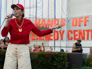 Source-feed image associated with Thousands join protest outside Kennedy Center, expressing concern that Trump might tear it down