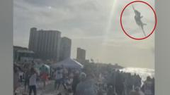 Source-feed image associated with Moment US Navy jet stuns packed Florida beach with low flypast