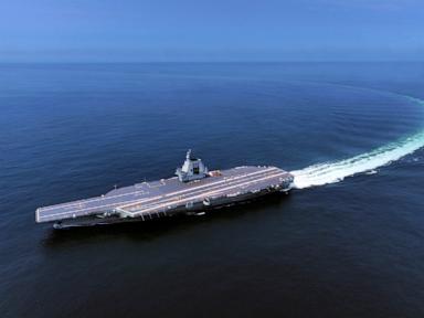 Source-feed image associated with China’s newest aircraft carrier sails through the Taiwan Strait