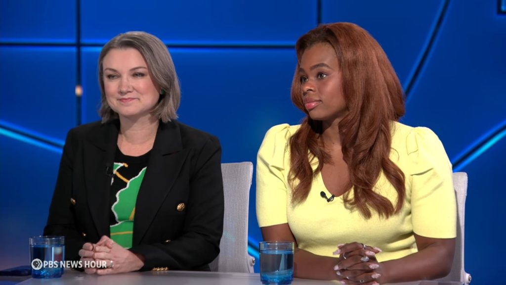 Source-feed image associated with Tamara Keith and Jasmine Wright on the political fallout of Trump's address