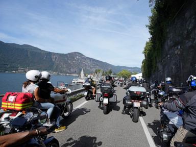 Source-feed image associated with Moto Guzzi's renovated Lake Como headquarters welcomes a pilgrimage of motorcycle-bound aficionados