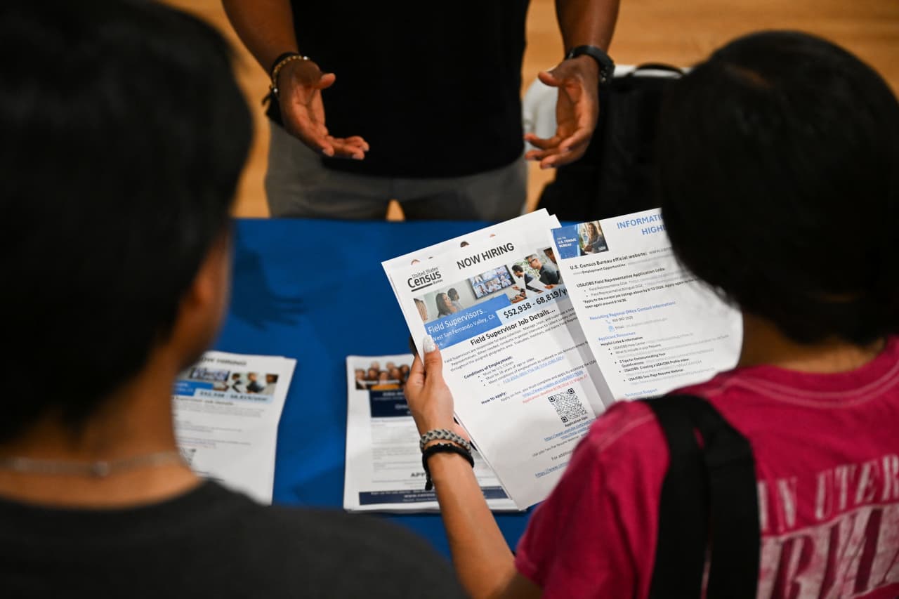 Source-feed image associated with U.S. businesses created the fewest new jobs in 7 months, ADP says. Hiring slowed in the summer.