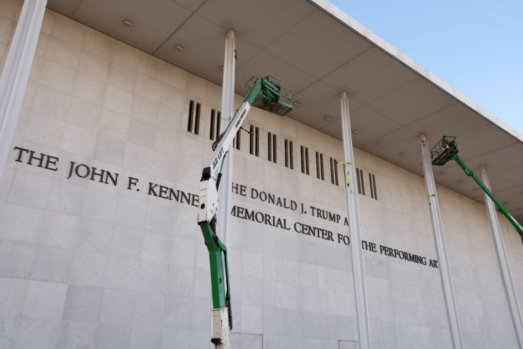Source-feed image associated with Judge says Kennedy Center board violated law putting Trump's name on building, blocks closure
