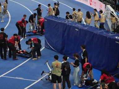 Source-feed image associated with A Chinese humanoid robot sets a new 100-meter sprint record at Beijing Games