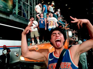 Source-feed image associated with Mayhem mars euphoria as New York City celebrates the Knicks' first championship in 53 years