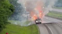 Source-feed image associated with Truck carrying fireworks catches fire, sparking spectacular display