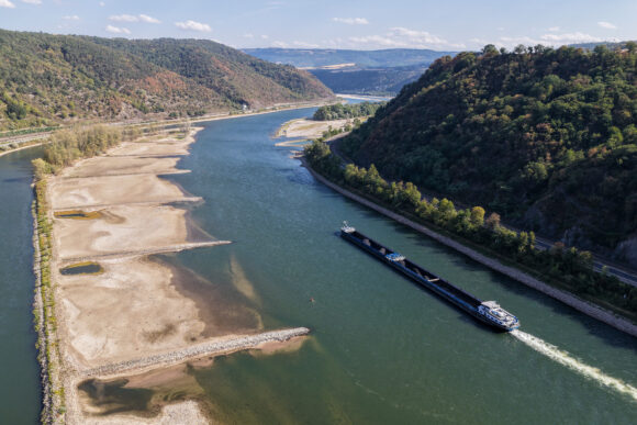 Source-feed image associated with Rhine River Shipping Stalls as Water Level Hits Record Low
