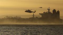 Source-feed image associated with Watch: MOD video shows Russian shadow fleet tanker interception