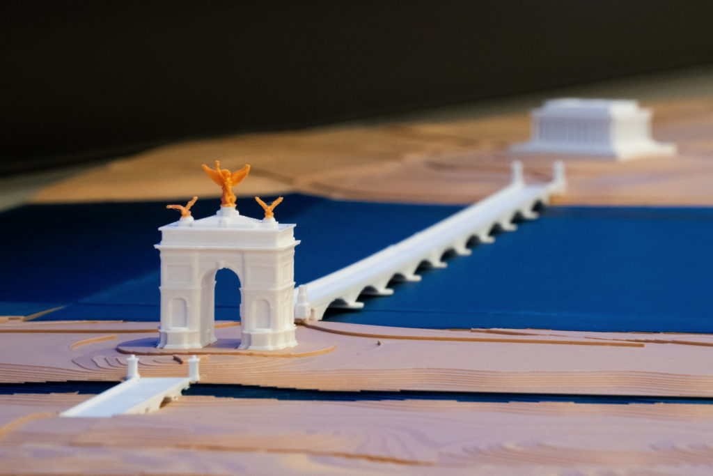 Image from linked report: Trump says his planned arch would become a 'military complex' able to host drones and snipers