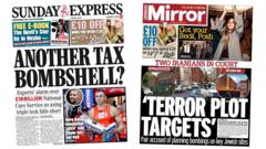 Image from linked report: The Papers: 'Another tax bombshell?' and 'Terror plot targets'