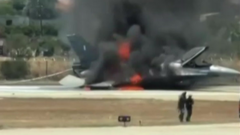 Source-feed image associated with Greek F-16 fighter jet crash-lands at busy Zakynthos airport