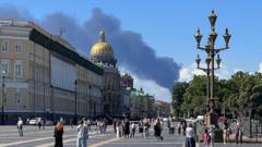 Source-feed image associated with Steve Rosenberg: Russia's economic forum overshadowed by drone attacks on St Petersburg