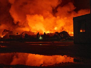 Source-feed image associated with Russian retail giant’s warehouse burns after Ukraine's latest long-range drone attack
