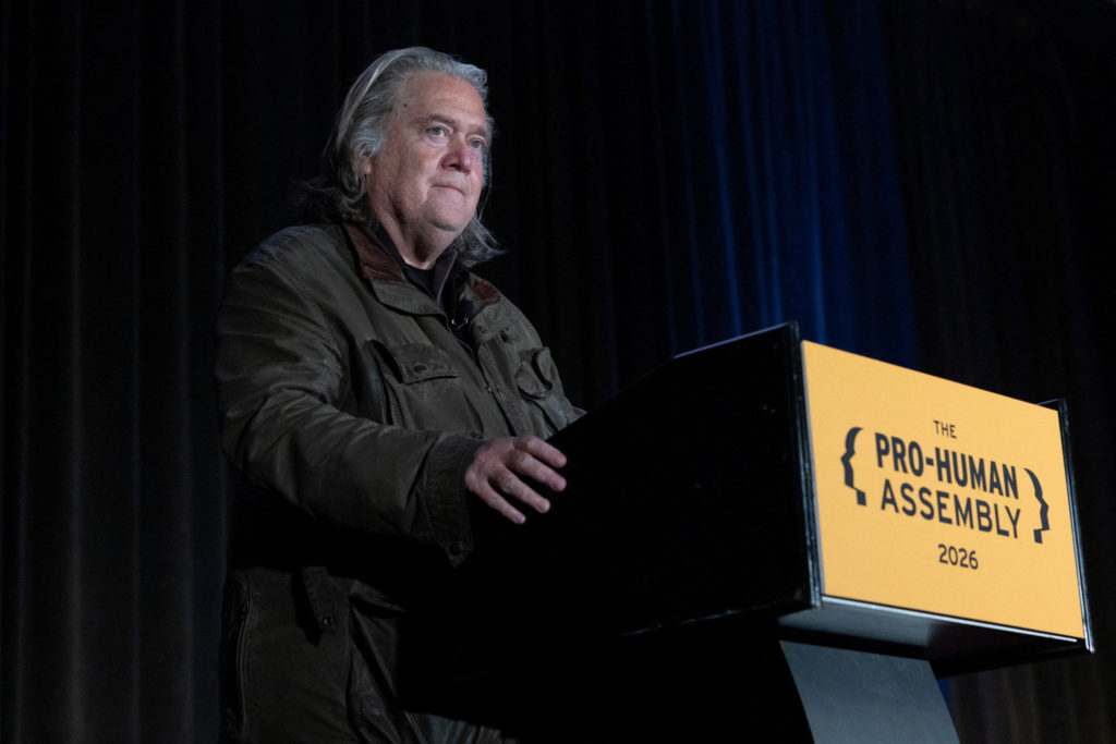 Source-feed image associated with WATCH: Steve Bannon says 'we have to rise' above partisanship to address AI 'hinge in history'