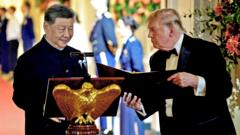 Image from linked report: Trump and Xi exchange warm words at state dinner but little progress on key issues