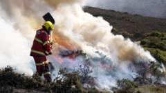 Source-feed image associated with Wildfires burn in parts of UK as fire chiefs warn of extreme pressure