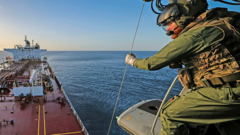 Source-feed image associated with Royal Marines board Russian shadow fleet oil tanker in English Channel