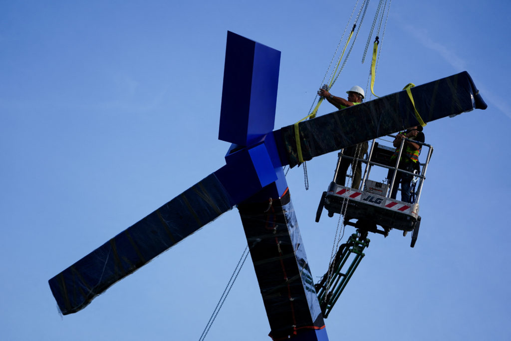 Source-feed image associated with PHOTOS: Kennedy Center disassembles 'Blue' sculpture from its grounds