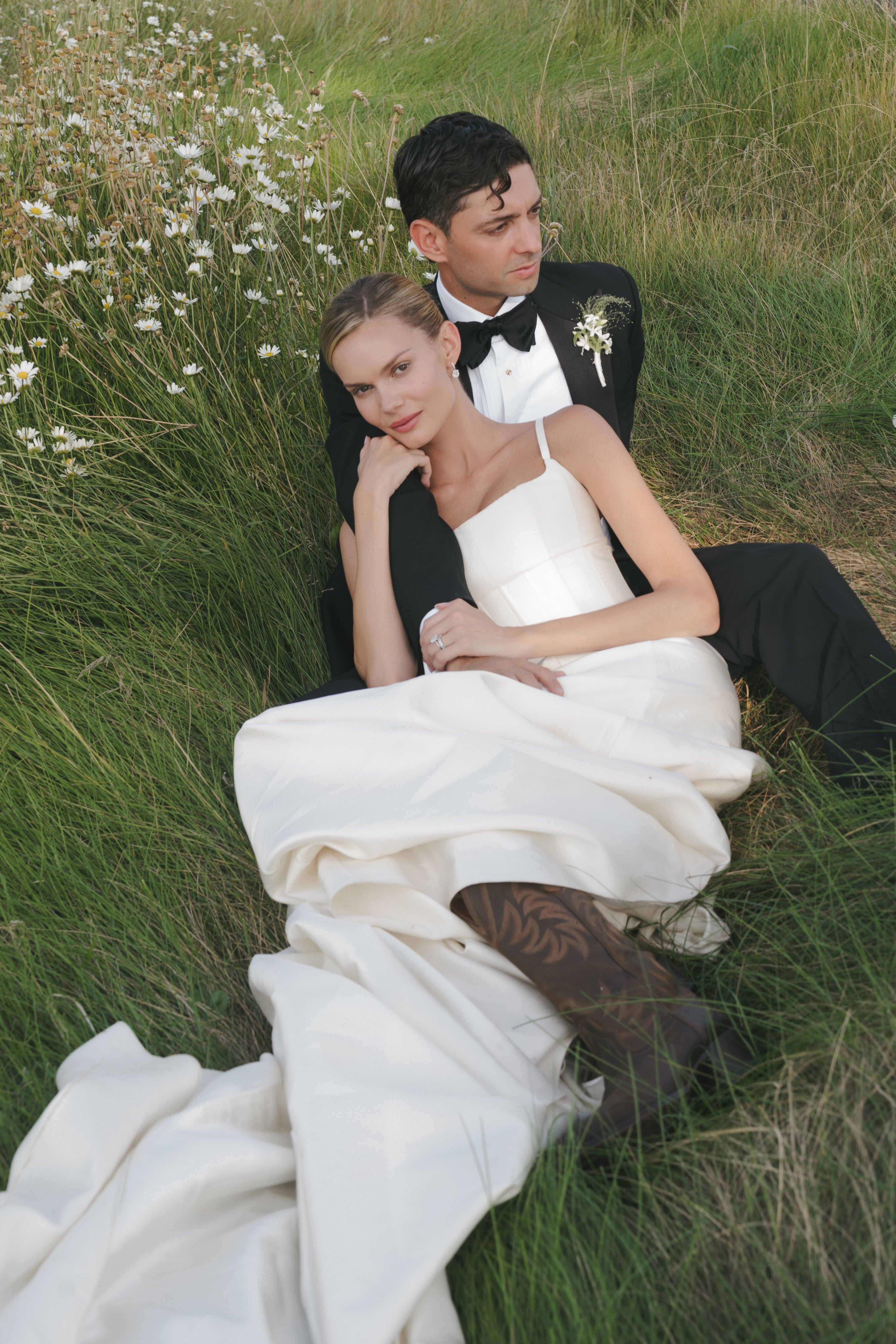 Image from linked report: This Model Bride Wore Danielle Frankel With Cowboy Boots for Her Rural Idaho Wedding