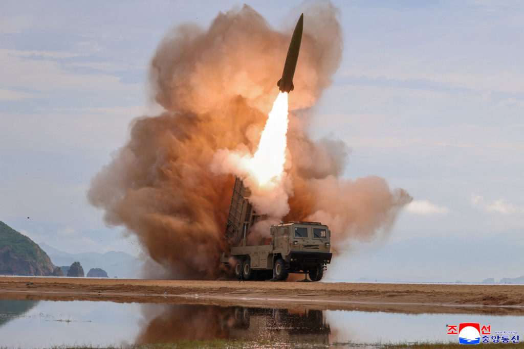 Source-feed image associated with North Korea fires barrage of missiles toward the sea after dismissing overture from Trump