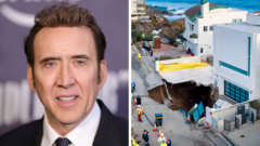 Source-feed image associated with Nicolas Cage's driveway collapses as sinkhole opens up at his Malibu home