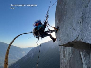 Image from linked report: WATCH: Man who took 7-year-old son rock climbing sparks parenting debate