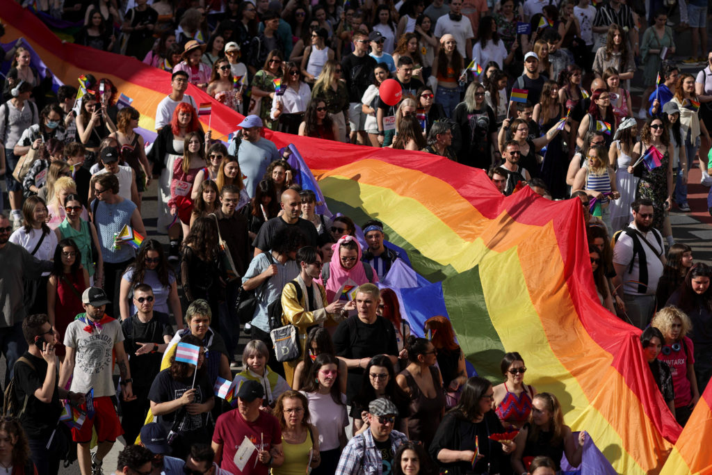 Source-feed image associated with Tens of thousands march at Pride events in Romania and Bulgaria to demand equality