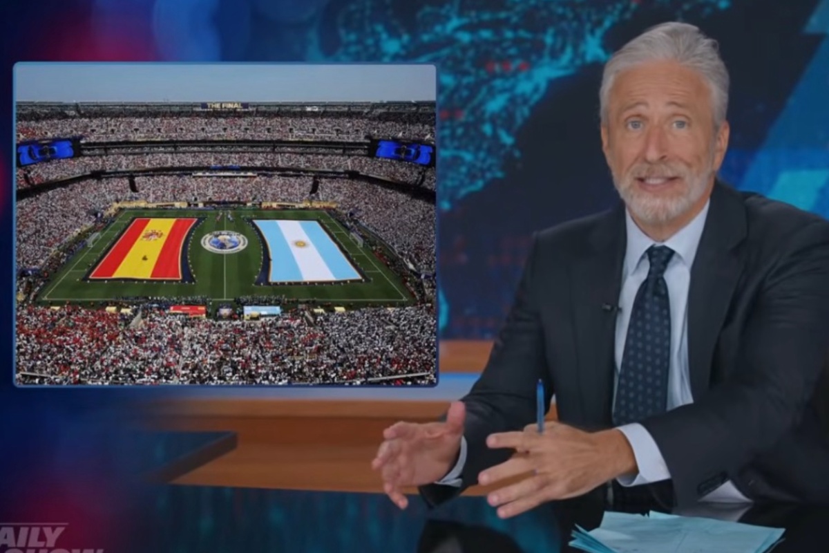 Source-feed image associated with Jon Stewart Says the World Cup Final Was the ‘Reverse Super Bowl’: ‘The Players Spoke Spanish and the Halftime Show Was in English’