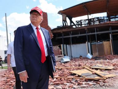 Source-feed image associated with Trump combined disaster aid announcements with plugs for GOP candidates