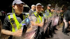 Source-feed image associated with Minister condemns disorder at Portsmouth anti-migrant protest after police officers hurt