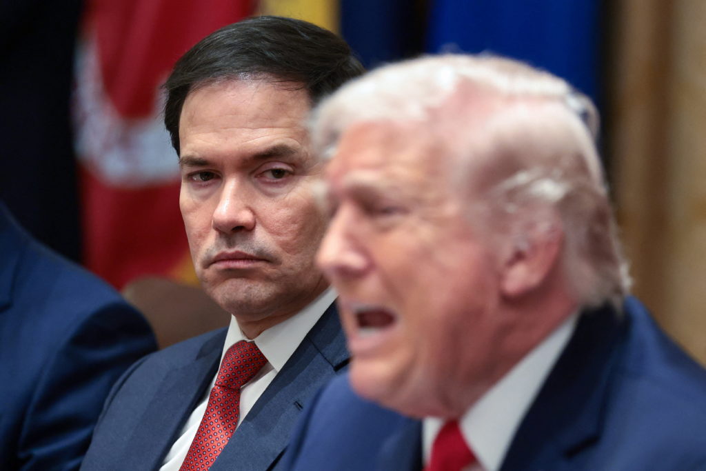 Source-feed image associated with WATCH: Rubio said he's never seen Trump fall asleep in a meeting. Rep. Lieu showed him the videos